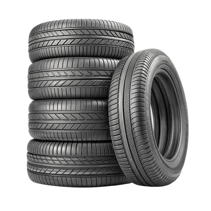 Stack of new tires at the shop — mount and balance service